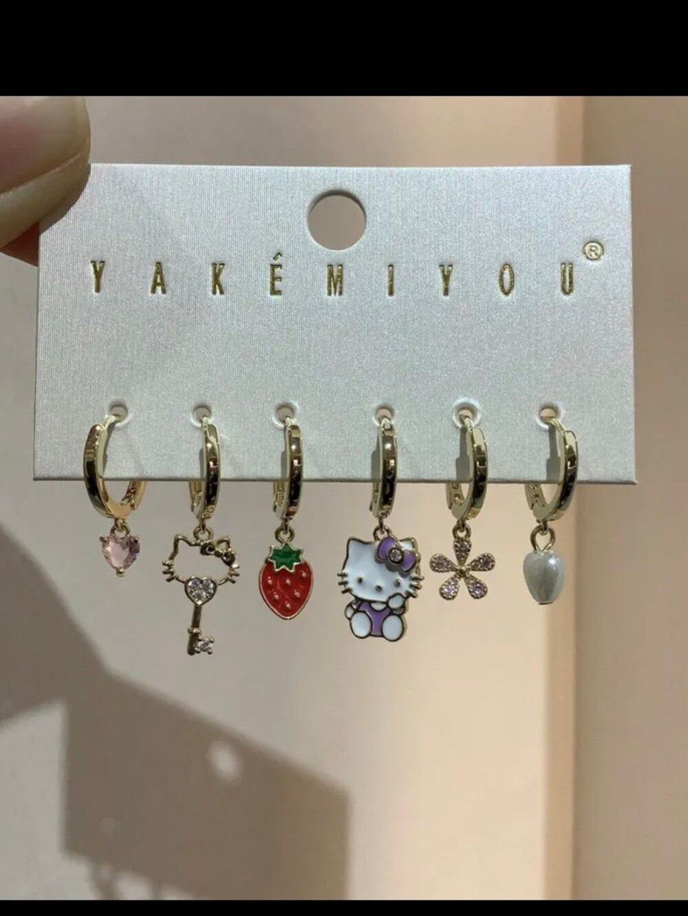 14K Gold Plated Sanrio Hello Kitty Huggie Hoop Dangle Mismatched Set Earrings